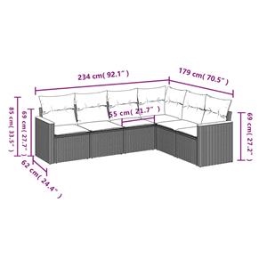 vidaXL 6-delige Loungeset met kussens poly rattan zwart