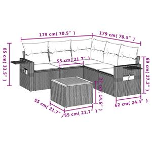 vidaXL 6-delige Loungeset met kussens poly rattan grijs