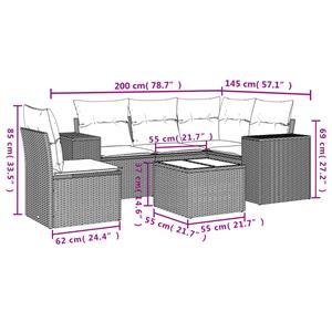 vidaXL 6-delige Loungeset met kussens poly rattan zwart