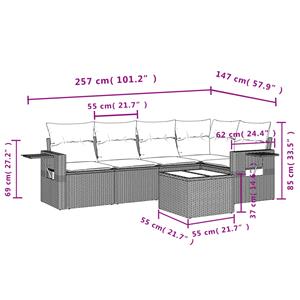 vidaXL 6-delige Loungeset met kussens poly rattan beige