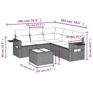 vidaXL 6-delige Loungeset met kussens poly rattan grijs