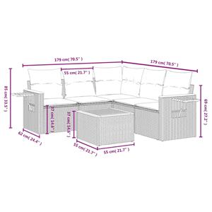 vidaXL 6-delige Loungeset met kussens poly rattan grijs