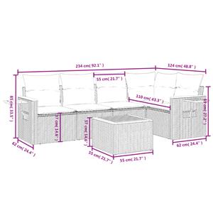 vidaXL 6-delige Loungeset met kussens poly rattan grijs