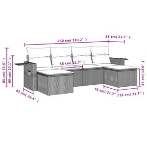 vidaXL 6-delige Loungeset met kussens poly rattan beige