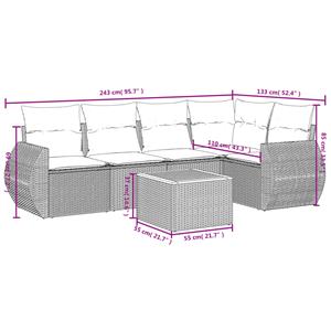 vidaXL 6-delige Loungeset met kussens poly rattan grijs