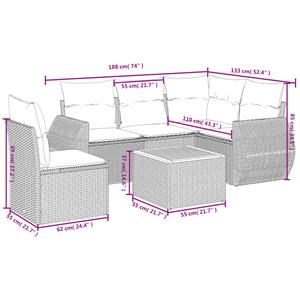 vidaXL 6-delige Loungeset met kussens poly rattan grijs