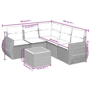 vidaXL 6-delige Loungeset met kussens poly rattan grijs