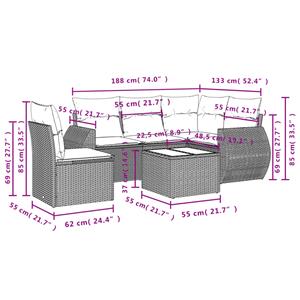 vidaXL 6-delige Loungeset met kussens poly rattan grijs