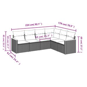 vidaXL 6-delige Loungeset met kussens poly rattan beige