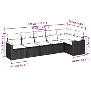 vidaXL 6-delige Loungeset met kussens poly rattan grijs