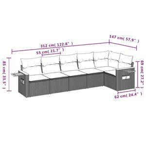 vidaXL 6-delige Loungeset met kussens poly rattan zwart