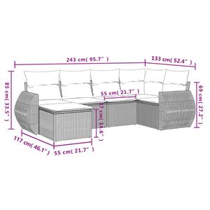 vidaXL 6-delige Loungeset met kussens poly rattan grijs