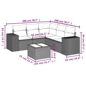 vidaXL 6-delige Loungeset met kussens poly rattan grijs