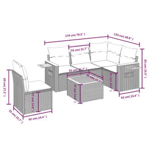 vidaXL 6-delige Loungeset met kussens poly rattan beige