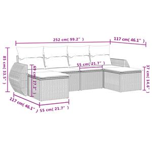 vidaXL 6-delige Loungeset met kussens poly rattan grijs