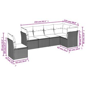 vidaXL 6-delige Loungeset met kussens poly rattan beige