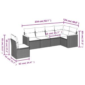 vidaXL 6-delige Loungeset met kussens poly rattan beige