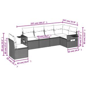 vidaXL 6-delige Loungeset met kussens poly rattan grijs