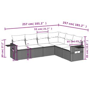 vidaXL 6-delige Loungeset met kussens poly rattan grijs