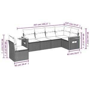 vidaXL 6-delige Loungeset met kussens poly rattan grijs