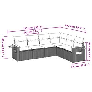 vidaXL 6-delige Loungeset met kussens poly rattan grijs