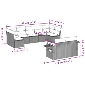 vidaXL 9-delige Loungeset met kussens poly rattan zwart