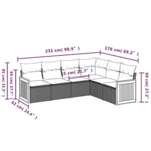 vidaXL 6-delige Loungeset met kussens poly rattan grijs