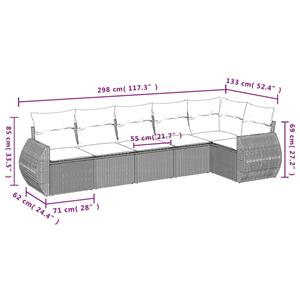 vidaXL 6-delige Loungeset met kussens poly rattan grijs