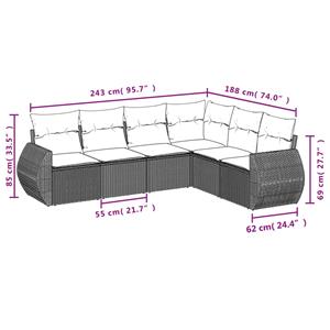 vidaXL 6-delige Loungeset met kussens poly rattan grijs