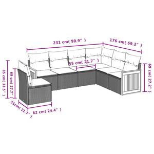 vidaXL 6-delige Loungeset met kussens poly rattan grijs