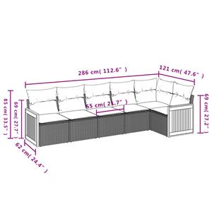 vidaXL 6-delige Loungeset met kussens poly rattan grijs