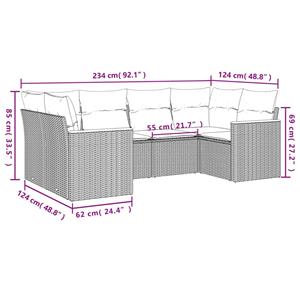 vidaXL 6-delige Loungeset met kussens poly rattan grijs