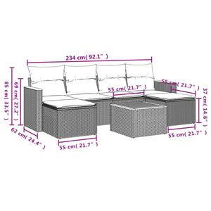 vidaXL 7-delige Loungeset met kussens poly rattan zwart