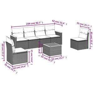 vidaXL 7-delige Loungeset met kussens poly rattan zwart