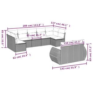 vidaXL 9-delige Loungeset met kussens poly rattan zwart