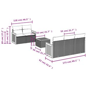 vidaXL 6-delige Loungeset met kussens poly rattan zwart