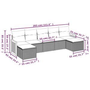 vidaXL 7-delige Loungeset met kussens poly rattan zwart