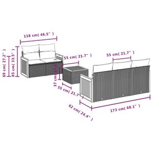 vidaXL 6-delige Loungeset met kussens poly rattan beige