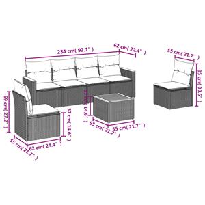 vidaXL 7-delige Loungeset met kussens poly rattan grijs