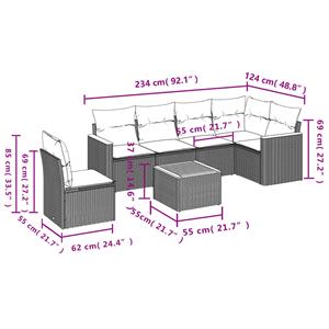 vidaXL 7-delige Loungeset met kussens poly rattan zwart