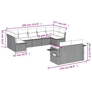 vidaXL 9-delige Loungeset met kussens poly rattan beige