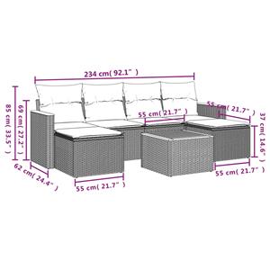 vidaXL 7-delige Loungeset met kussens poly rattan grijs