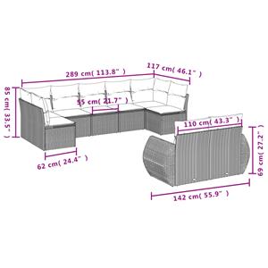 vidaXL 9-delige Loungeset met kussens poly rattan beige