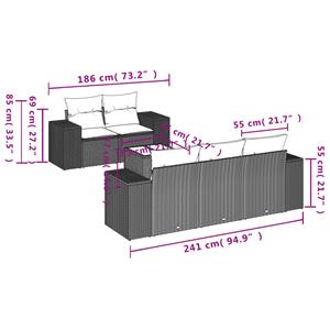 vidaXL 6-delige Loungeset met kussens poly rattan beige