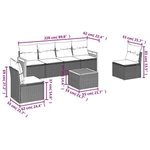 vidaXL 7-delige Loungeset met kussens poly rattan grijs