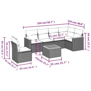 vidaXL 7-delige Loungeset met kussens poly rattan grijs