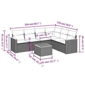 vidaXL 7-delige Loungeset met kussens poly rattan grijs