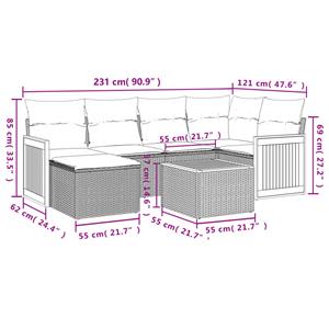 vidaXL 7-delige Loungeset met kussens poly rattan grijs