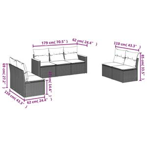 vidaXL 7-delige Loungeset met kussens poly rattan beige