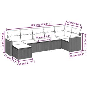 vidaXL 7-delige Loungeset met kussens poly rattan beige